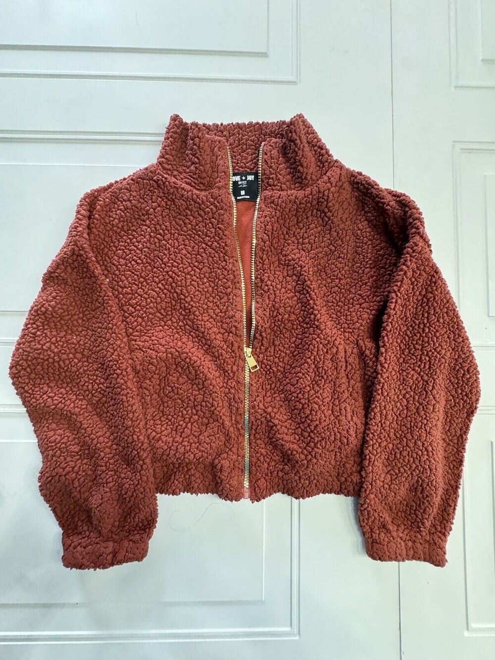 Love & Joy By FCT With Love Womens Sz M Cropped Orange Fleece Warm Zip Jacket
